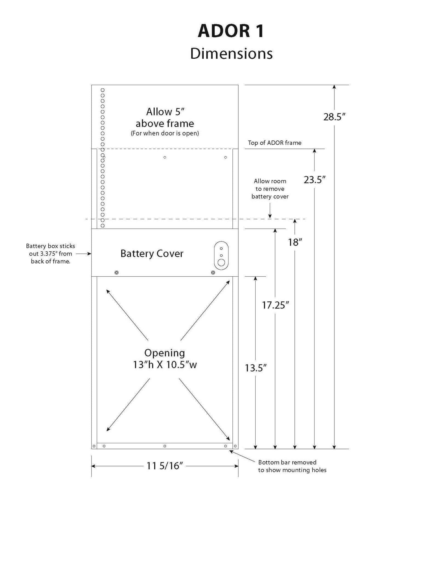 Automatic Chicken Coop Door - ADOR1 pop hole drawing