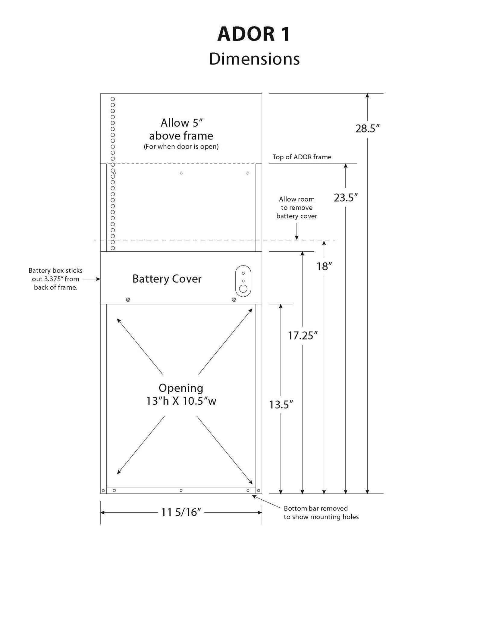 Automatic Chicken Coop Door - ADOR1 pop hole drawing
