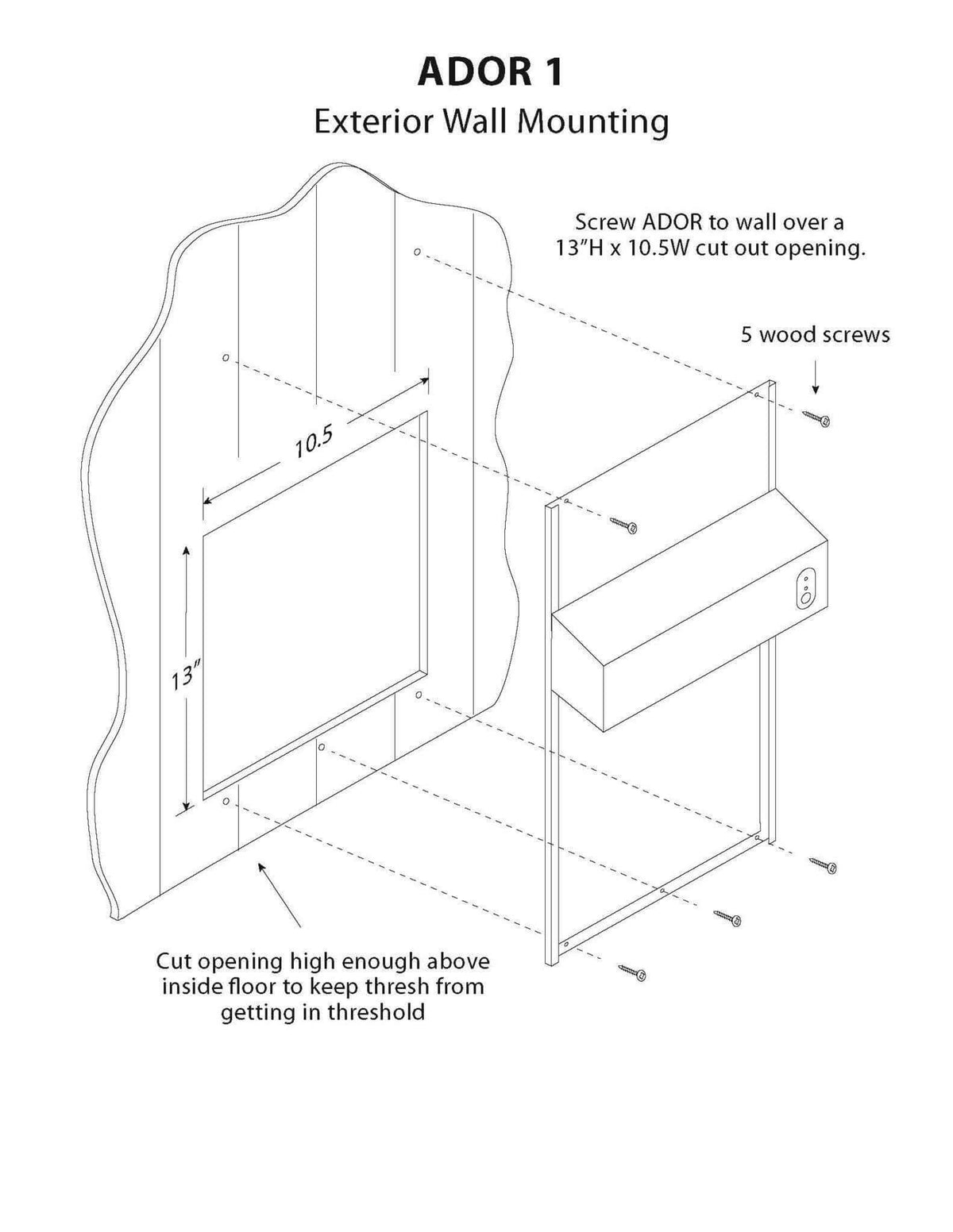 Automatic Chicken Coop Door - ADOR1 pop hole isometric drawing